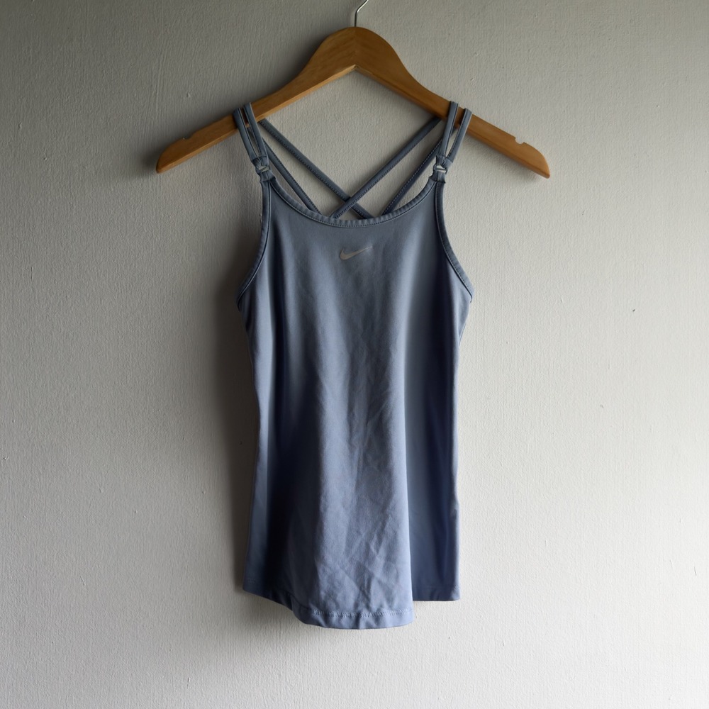 Nike Strappy Criss Cross Back Active Tank Top Womens 2XS Blue Sporty Minimalist